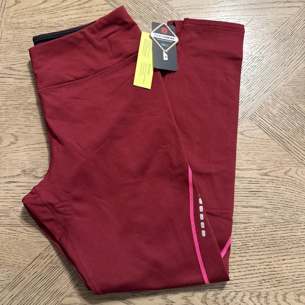 Tsla Women's Maroon Red Elastic Waist Pull On Yoga Leggings Size Large